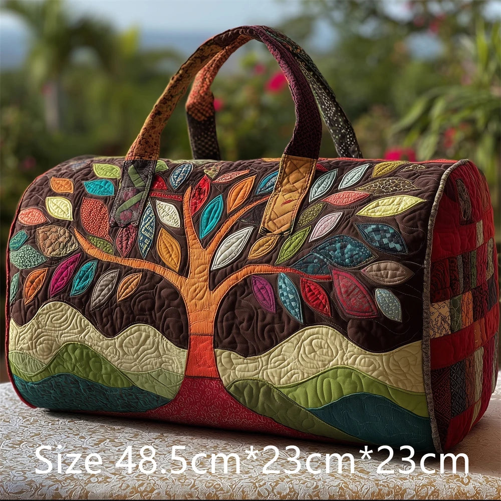 Vibrant Tree of Life 3D Quilted Duffel Bag Colorful Rainbow Leaves Print Travel Weekender Artistic Boho Gym Yoga Bag Men Women