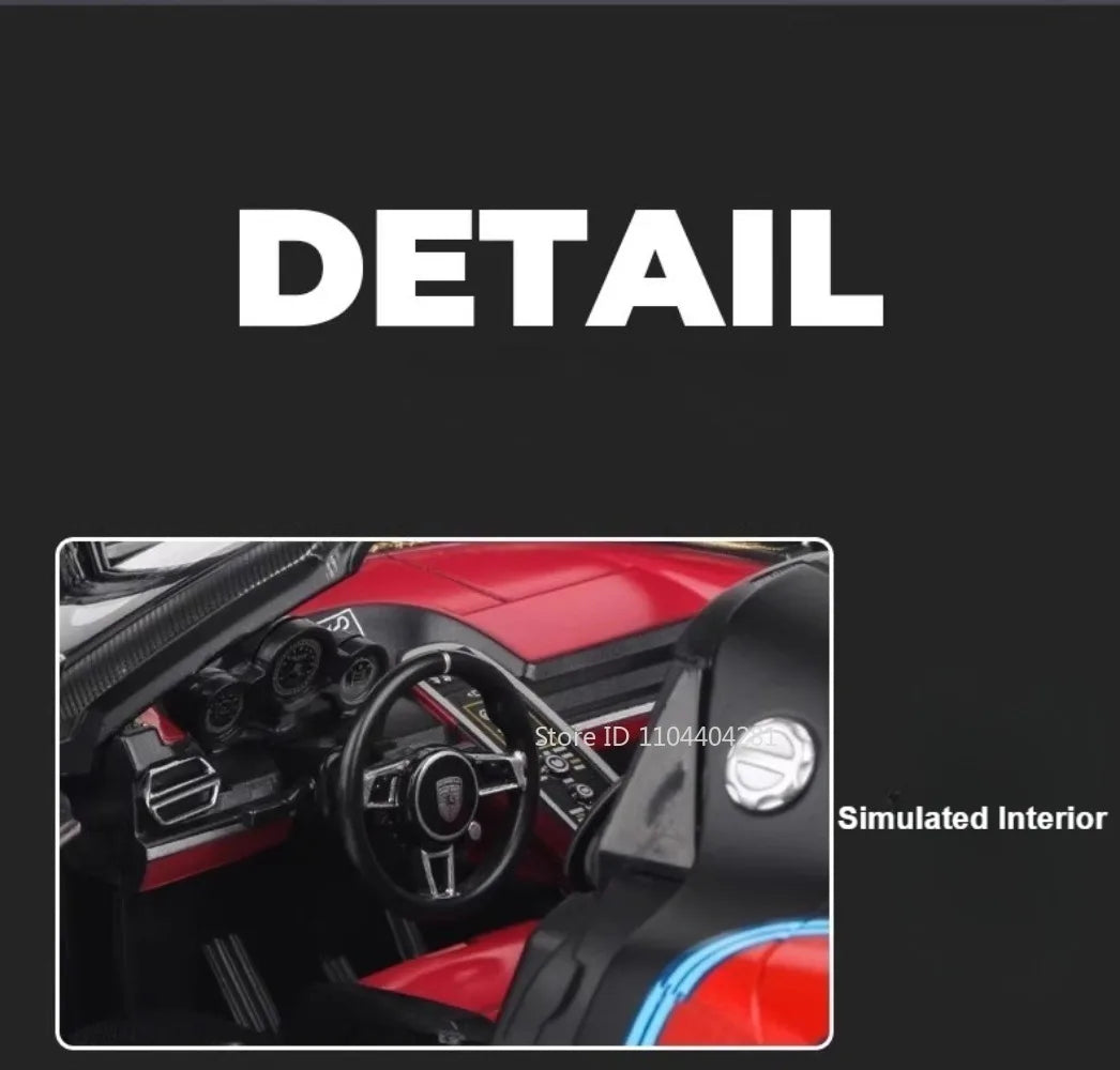 1:18 918 Spyder Martini Pagani Huayra Diecast Alloy Model Toys Car Doors Opened with Sound Light Miniature Vehice Adult Boy Gift