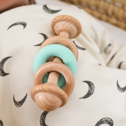 1pc Baby Toys Beech Wooden Rattle Hand Bells Toys Of Newbron Montessori Educational Toys Mobile Rattle Wooden Ring Baby Products