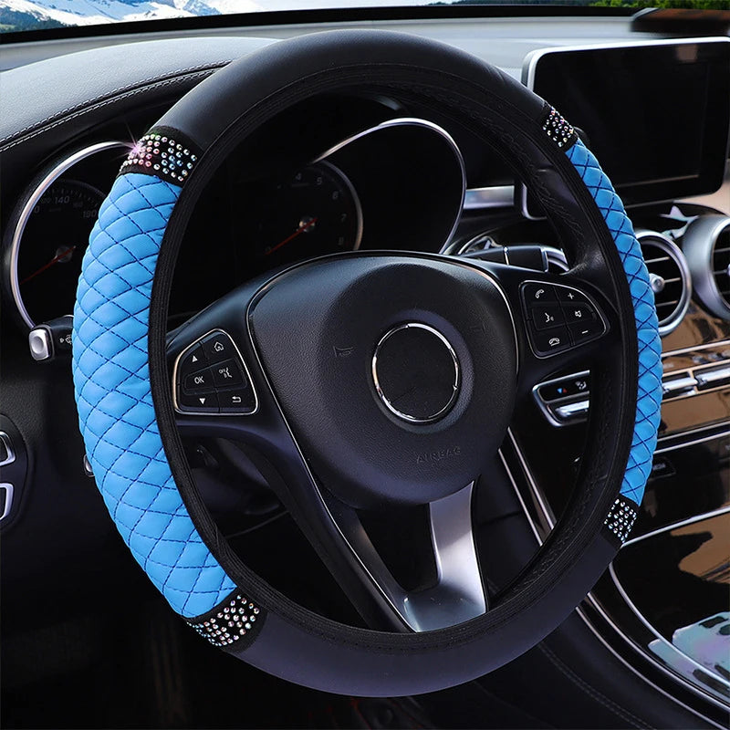 Universal PU Leather Rhinestone Car Steering Wheel Cover