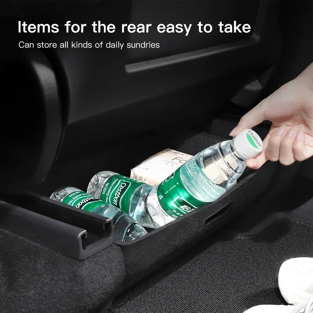 Under Seat Storage Drawer Organizer for Tesla Model Y 2021 2024 Felt ABS Hidden Storage Box