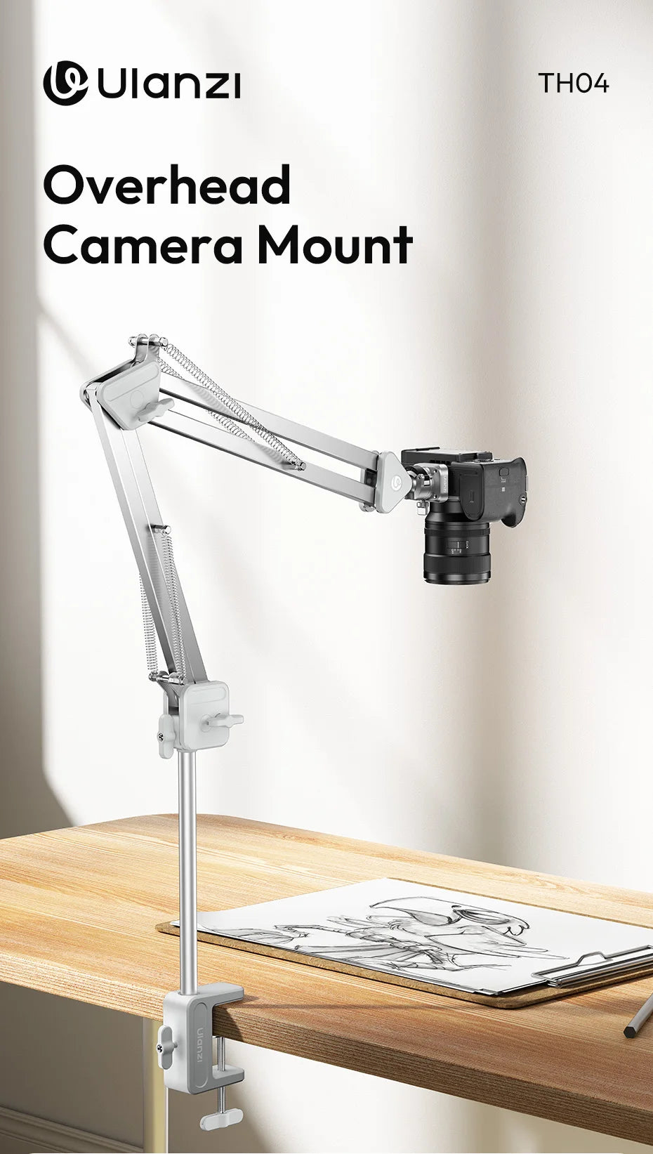 Overhead Camera Mount Quick-Release Camera Desktop Stand Max Load 2KG for Camera Smartphone Tablet for Live Vlog