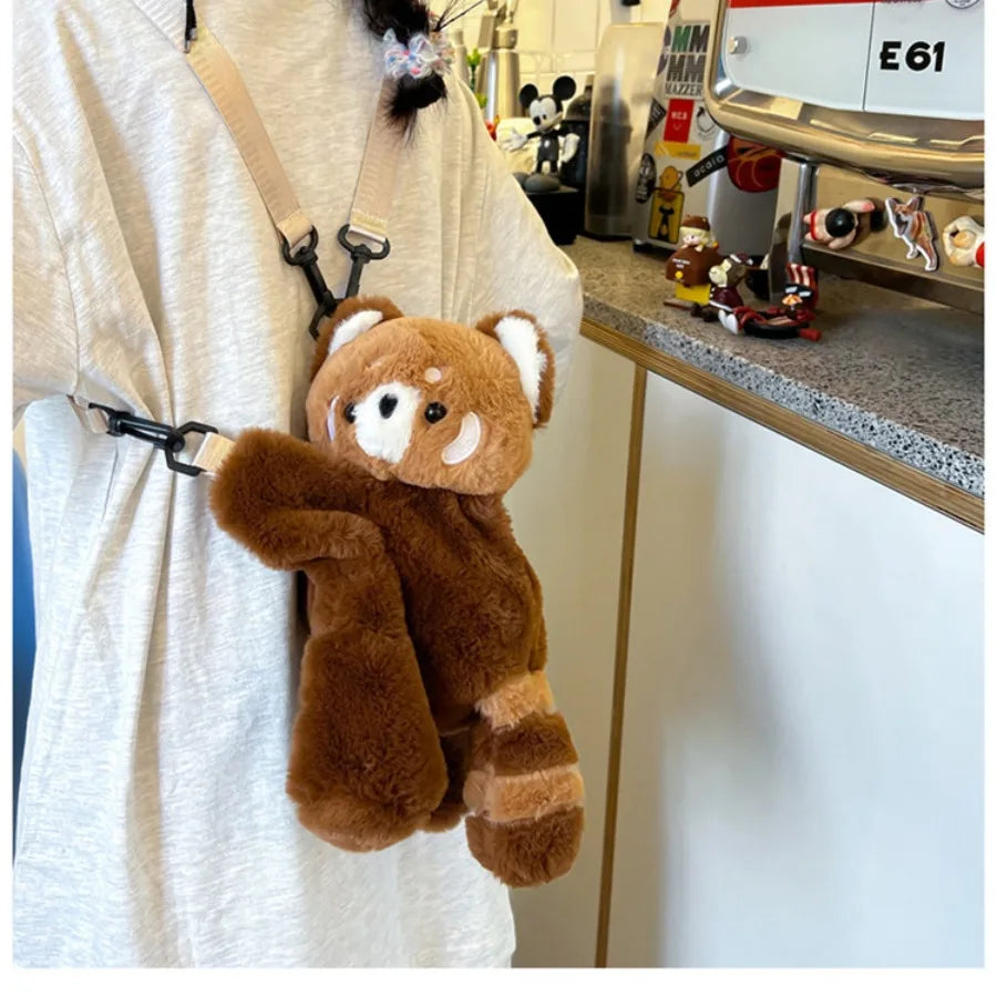 Cute Red Panda Plush Backpack Soft Shoulder Bag