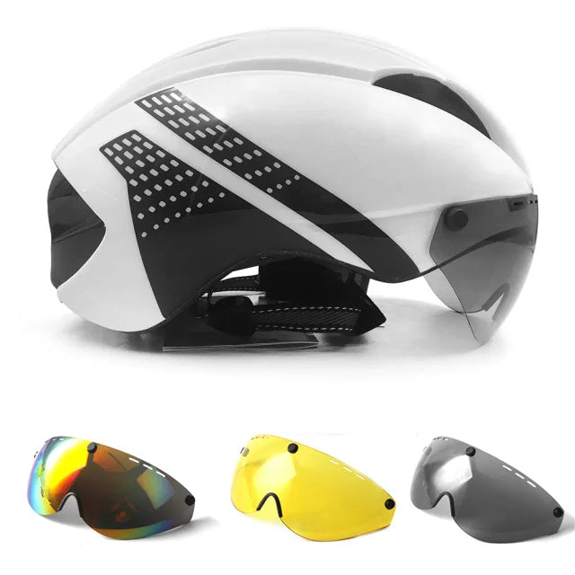 Aero Time Trial Cycling Helmet With Magnetic Lens