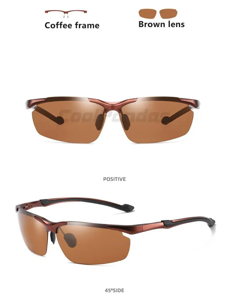 Aluminum Rimless Photochromic Polarized UV400 Day Night Driving Sunglasses for Men Women