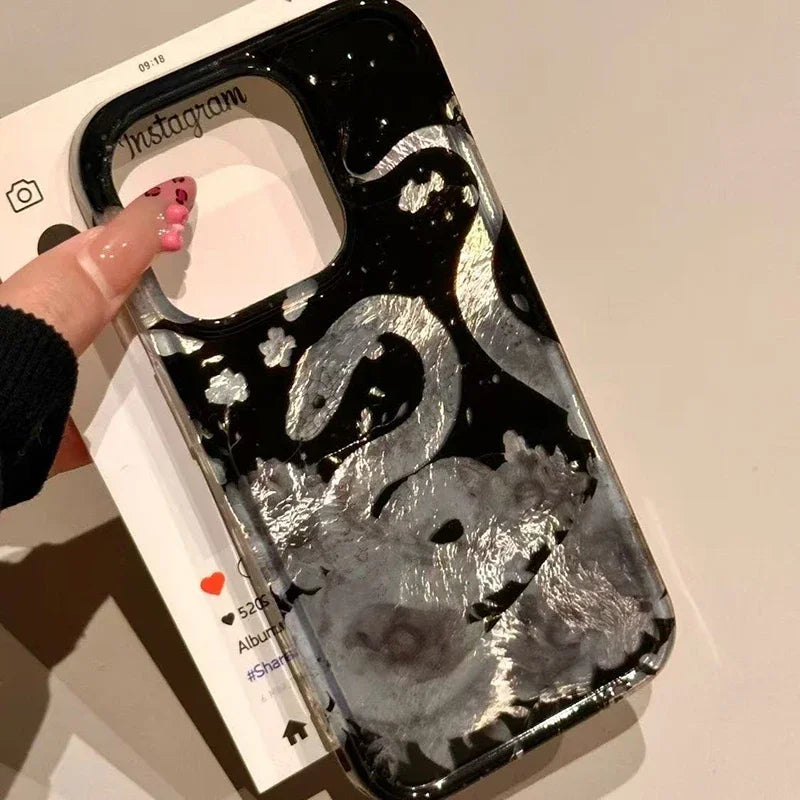 Flower Snake Phone Case For iPhone 16 15 14 16 Pro Glitter Cover