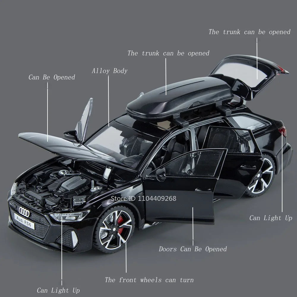 1:32 Scale RS6 RS7 Car Model Toy Alloy Diecast Doors Opened Simulation Sound Light Pull Back Vehicle Models Ornaments Boys Gifts