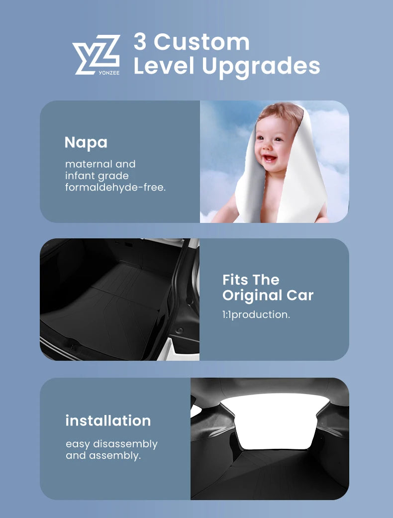 Nappa Leather Full Coverage Trunk Mat Set for Tesla Model Y Juniper 2025 2026 7 Piece Cargo Liner