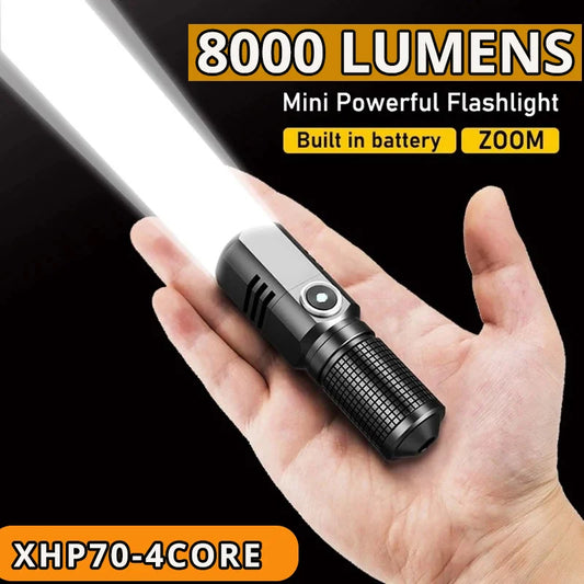 Mini XHP50 LED Flashlight Rechargeable USB Zoom Torch Super Bright Portable Camping Light