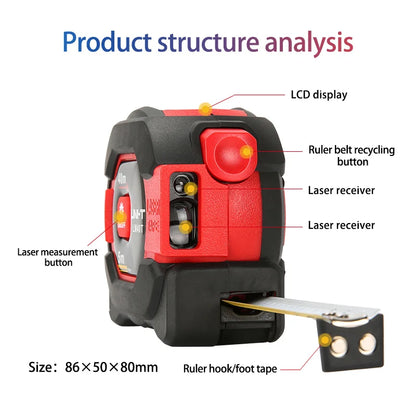 2 in 1 Laser Rangefinder 5m Tape Measure Ruler LCD Display with Backlight Distance Meter Building Measurement Device