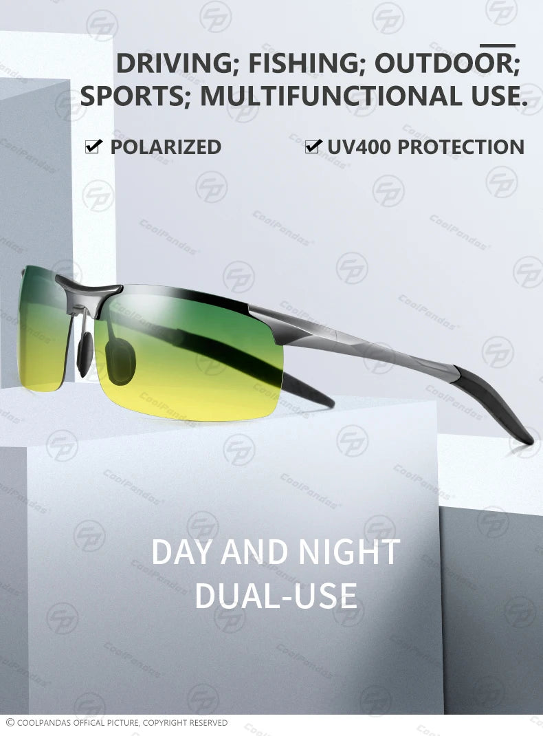 Aluminum Frame Photochromic Polarized UV400 Day Night Driving Safety Sunglasses for Men