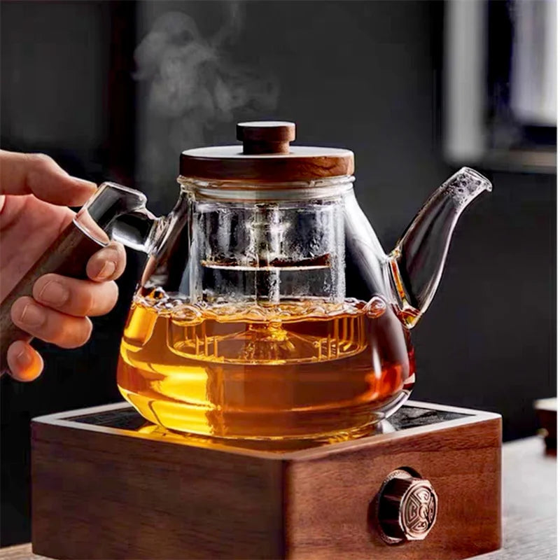 High Borosilicate Glass Teapot with Walnut Handle and Infuser
