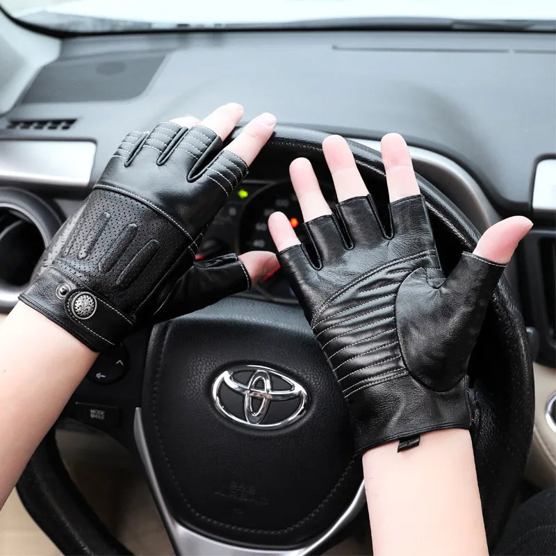 Sheepskin Half Finger Gloves For Fitness Driving High Quality Genuine Leather Gloves Fingerless Brown Driver Sports