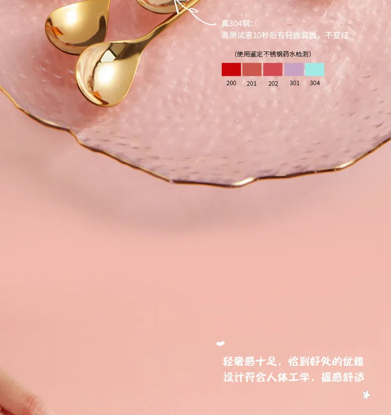 Colorful Cherry Spoons Long Handle Dessert Spoon 304 Stainless Steel Petal Teaspoons Catoon Blossom Star Fish Shape Home Decor