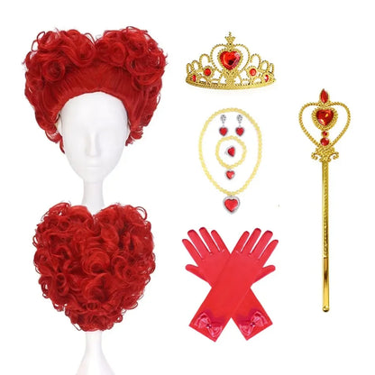 Anime Alice in Wonderland The Red Queen Red Short Curly Wig Cosplay Costume Heat Resistant Synthetic Hair Women Cosplay Wigs