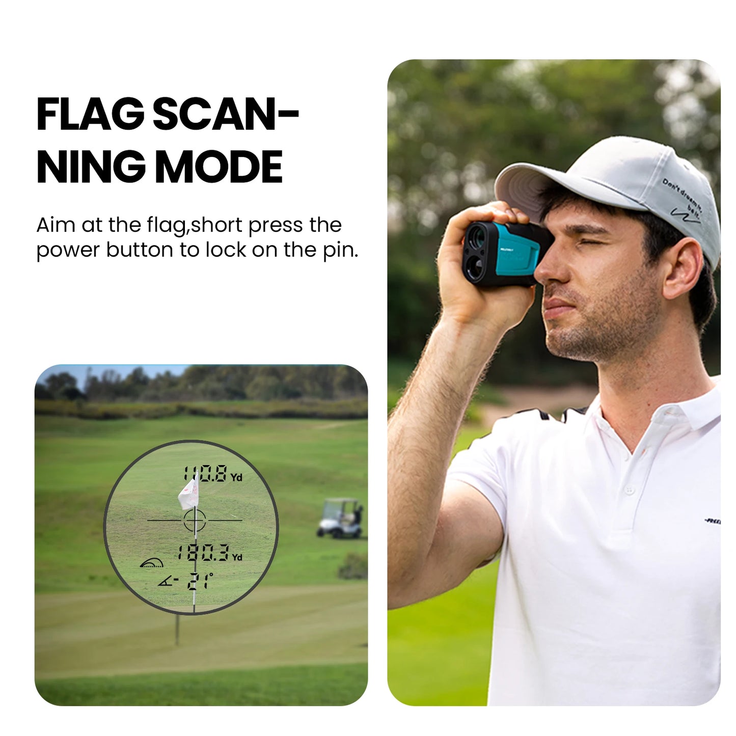 Laser Range Finder PF210 Black,660 yd Golf Rangefinder,600M Golf Distance Meter  Fast Flagpole Lock, Great for Golfing