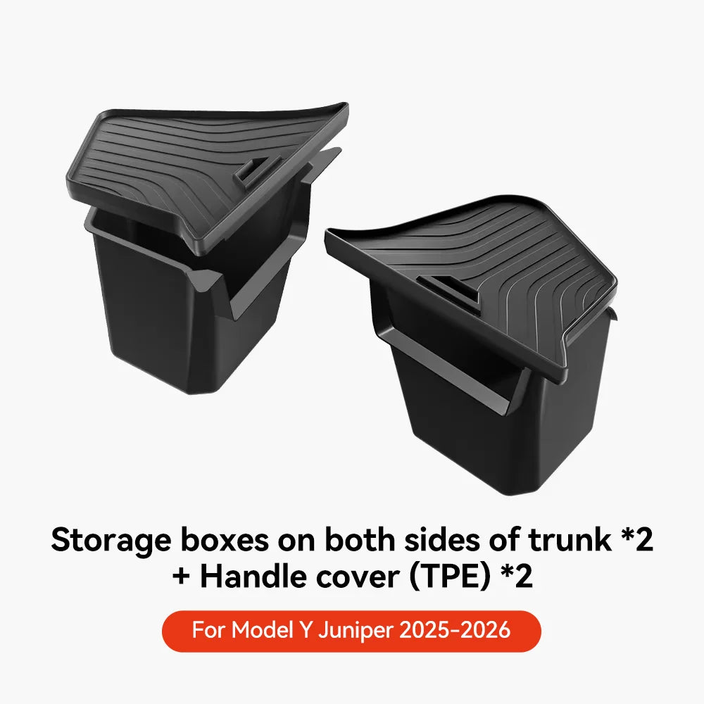 Trunk Side Storage Box Organizer for Tesla Model Y Juniper 2025 2026 Flocking TPE Partition Mat