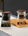 One Click Tea Separation Filtration Bottom Mountain View Glass Teapot With Wood Handle 700ml Kungfu Tea Water Separation Tea Pot