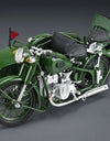 1/10 Alloy Retro Tricycle Side-car Motorcycle Model Diecast Metal Classic Military Motorcycle Model Sound and Light Toy Gift