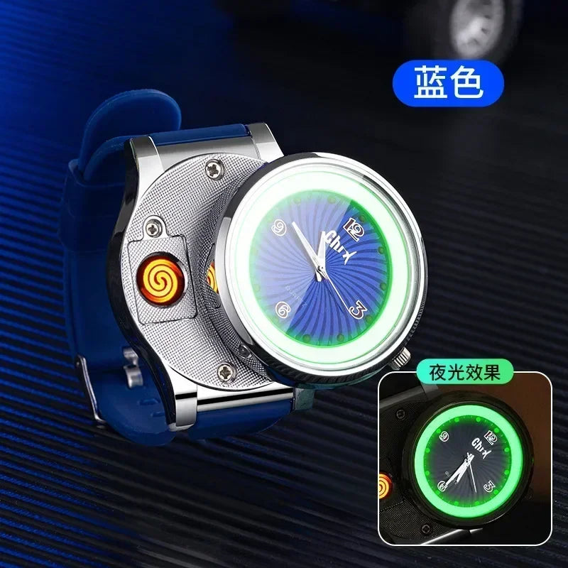 Night Light Watch Windproof True Dial Tungsten Wire Lighter Flameless Multif-unctional Luminous Watch Lighter Men's Gift