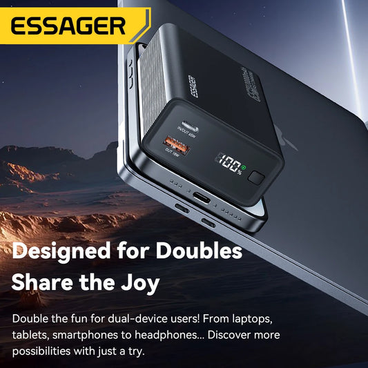 20000mAh Power Bank 65W PD Fast Charging with Built-in Cables Digital Display Portable Charger for Laptop iPhone Mac