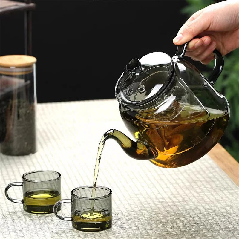 High Borosilicate Glass Teapot with Tea Strainer for Steaming and Boiling
