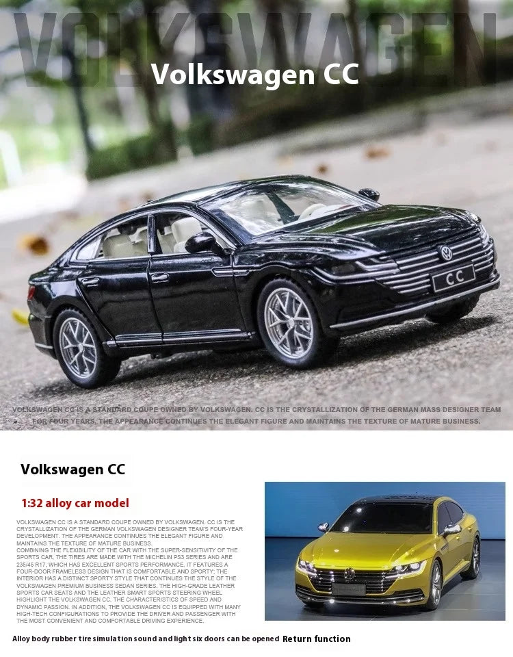 1:32 Scale Volkswagen CC Alloy Car Diecast Model Collect Hobby Model Ornaments Gift For Friend Boys Sound Light Pull Back Toys