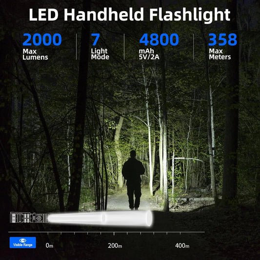 2000 Lumen Rechargeable LED Flashlight With 7 Lighting Modes