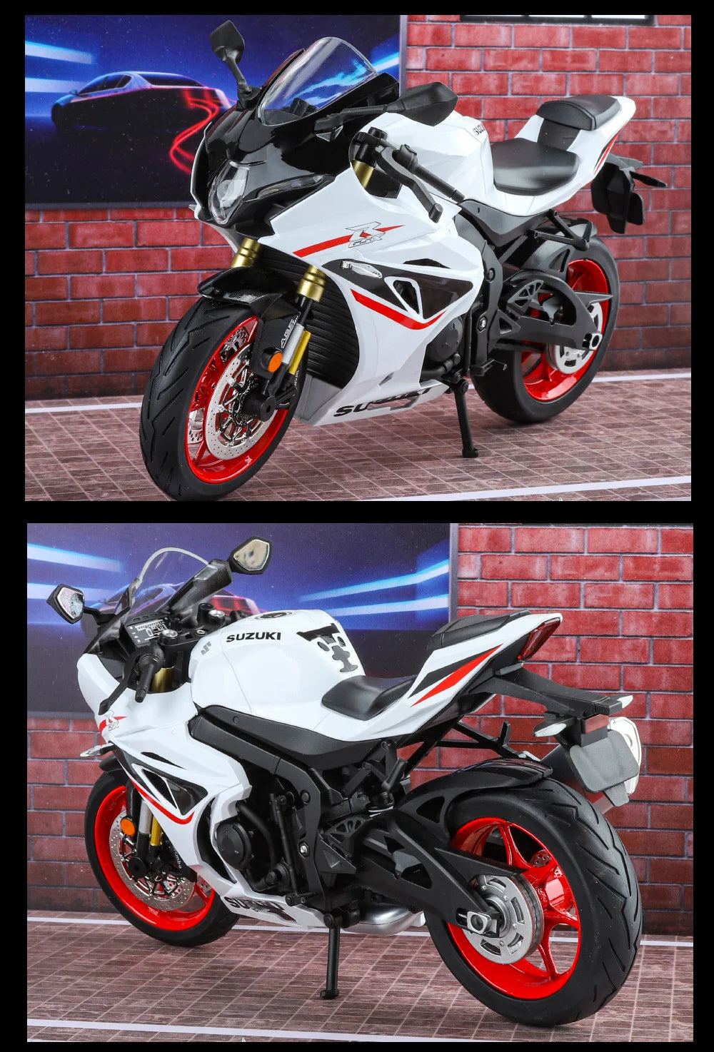 Diecast Suzuki GSX 1000R Racing Motorcycle Model 1 to 9 Scale