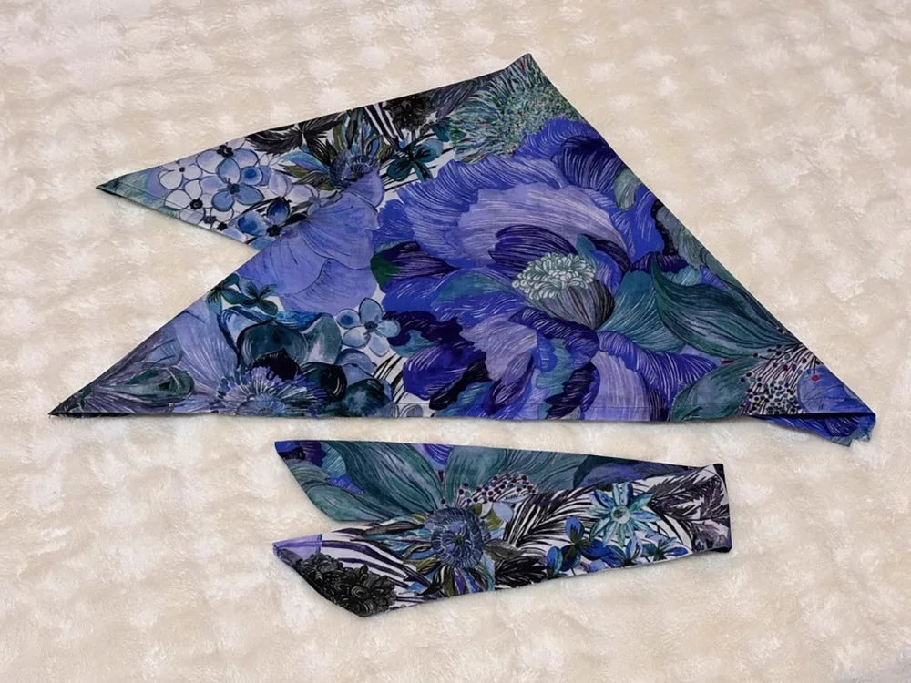 80S Like Liberty Fabric blue Marina seaflower Cotton Long-staple  Designer High-density Women's dress Children's Clothing  cloth