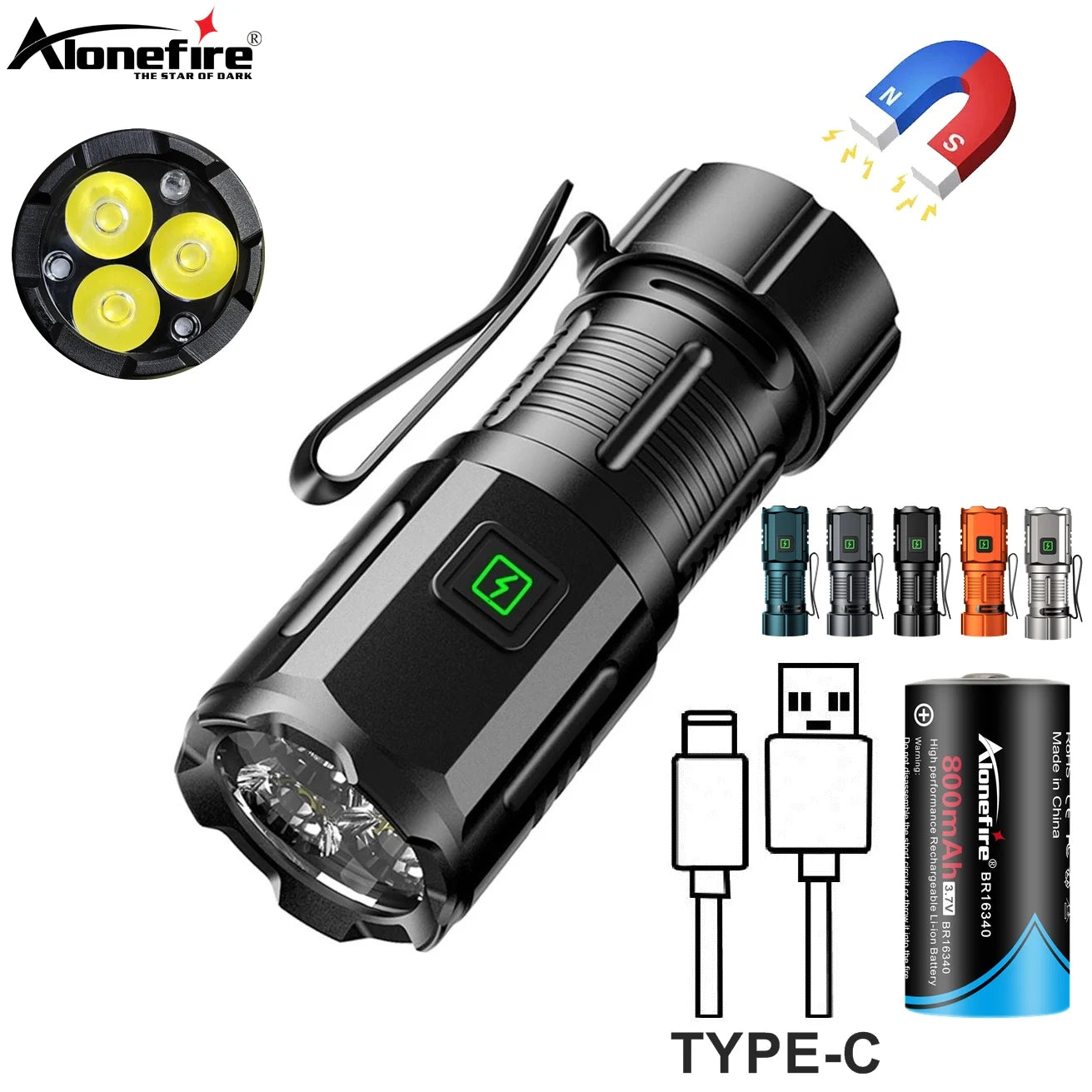 Mini Rechargeable LED Flashlight With Magnetic Base
