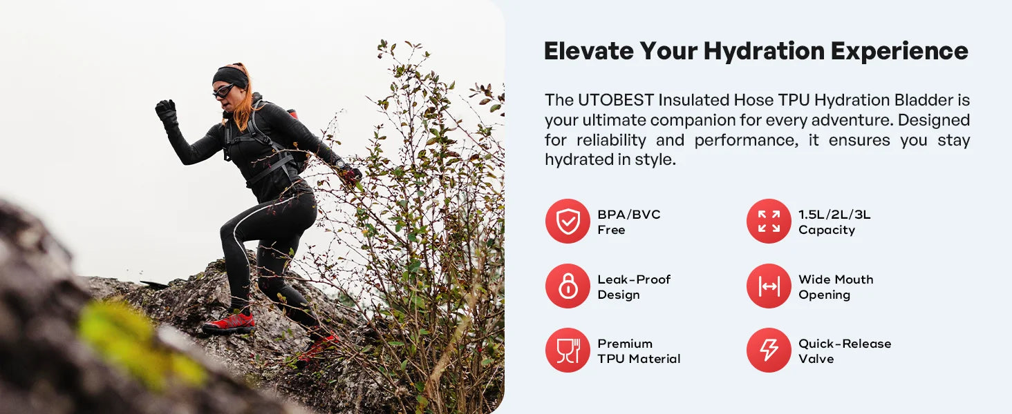 1.5L/2L/3L Water Bladder Hydration Pack Reservoir TPU Water Storage Bag for Camping Cycling Running Hiking