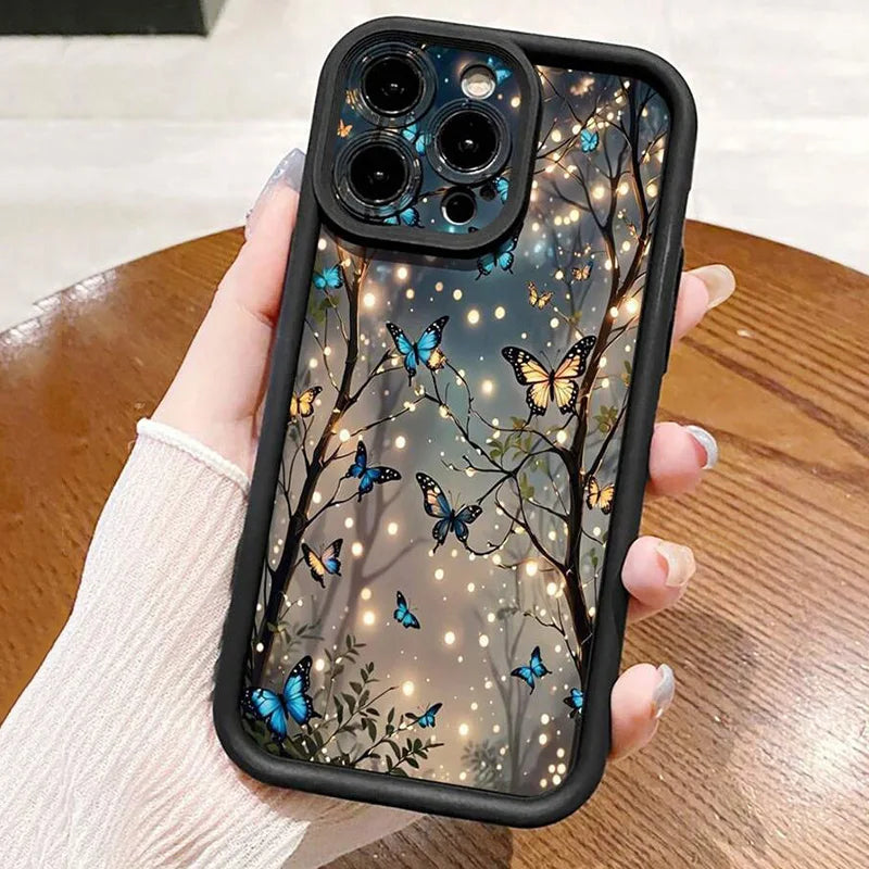 Glow In The Dark Butterfly Design Phone Case for iPhone 16 15 14 Plus Soft Cover