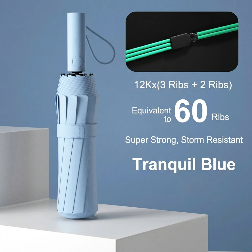 60 Rib Reinforced Large Folding Umbrella Thick Fabric Windproof Sun Rain Protection Travel Business Umbrella