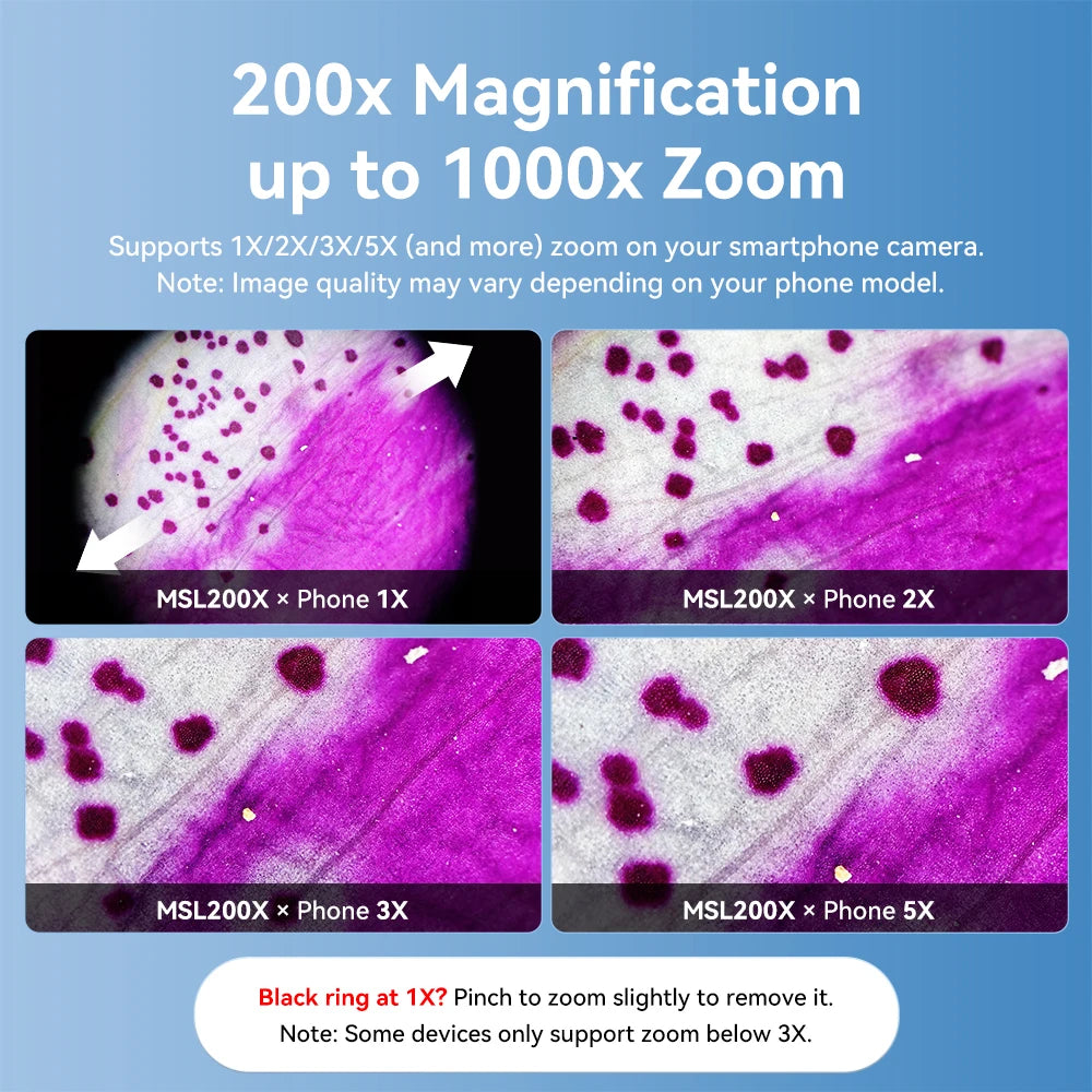 200X Smartphone Microscope Lens with LED Light Universal Clip