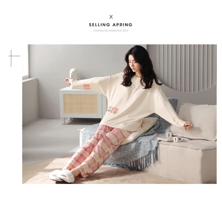 Women’s 2-Piece Pajama Set – Long Sleeve Top & Pants, Loose & Comfortable Winter Loungewear