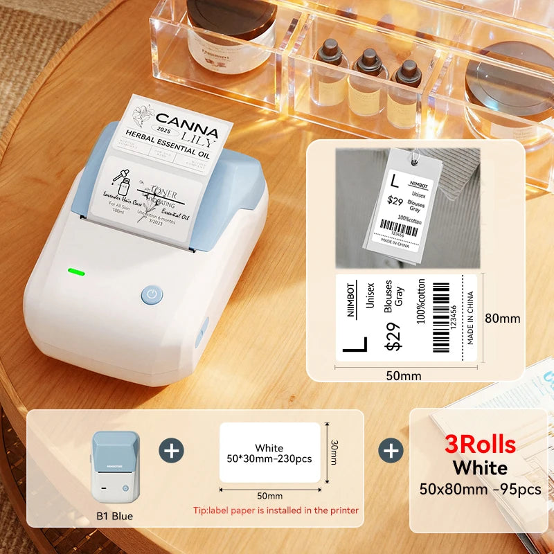 B1 Portable Thermal Label Printer 2 Inch, Bluetooth Mini Sticker Maker, Wireless Inkless Label Printer for Smartphone & PC
