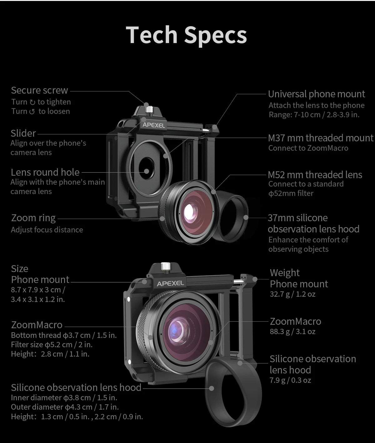 10X to 20X Zoom Macro Smartphone Lens with Universal Clip