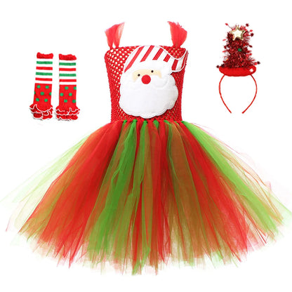 Sparkly Christmas Elf Tutu Dress for Girls Santa Claus Costumes for Kids Birthday Halloween Outfit Children Xmas Holiday Clothes