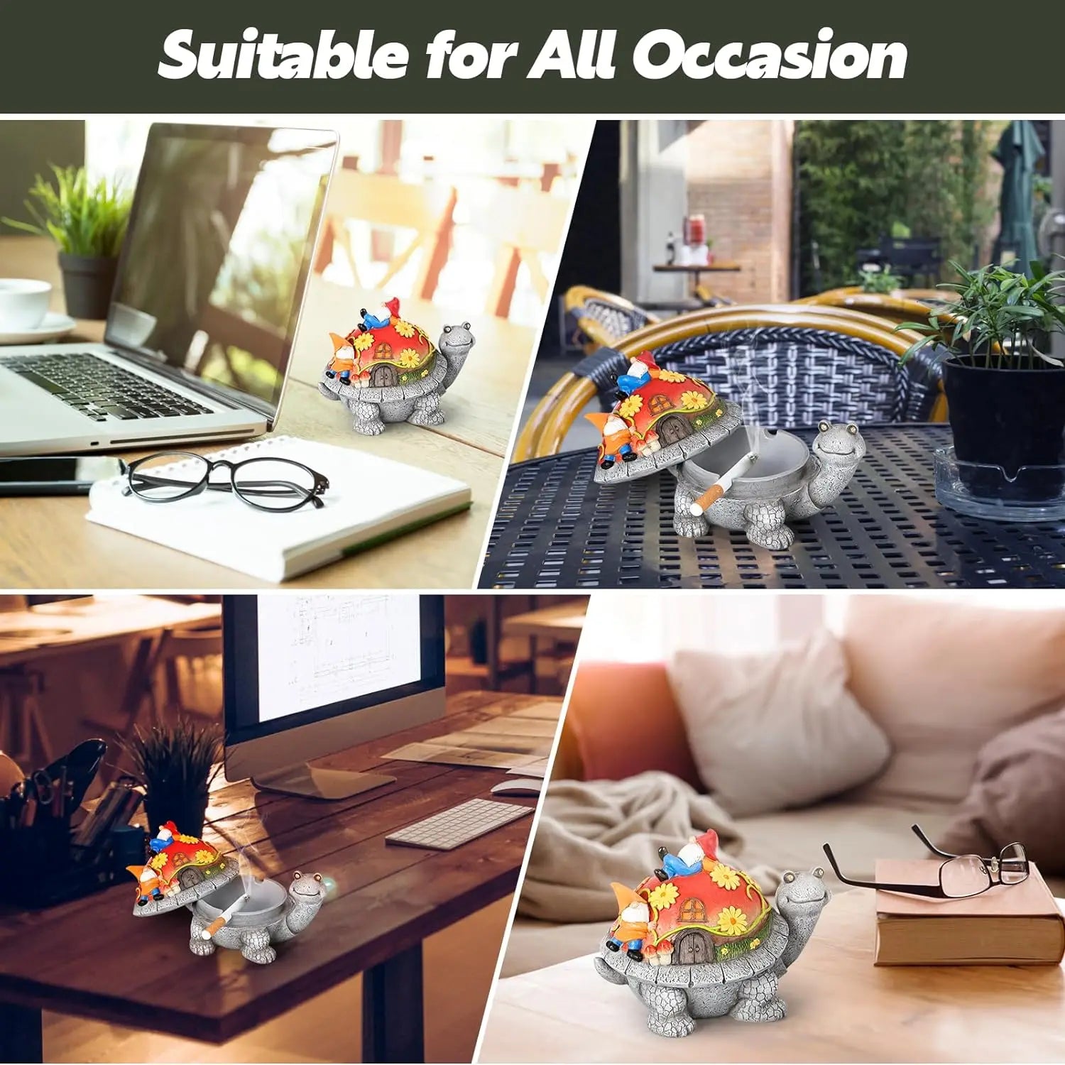 Resin Ashtray with Lid, Waterproof Ash Tray, Turtle Decor, Ashtray for Home Office, Outdoor and Indoor