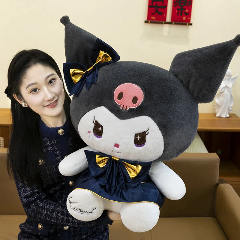 Kawaii Kuromi Plush Toy Melody Stuffed Doll Sanrio My Melody Dress Gift for Kids Birthday Xmas Girls Bedtime Pillow Wholesale