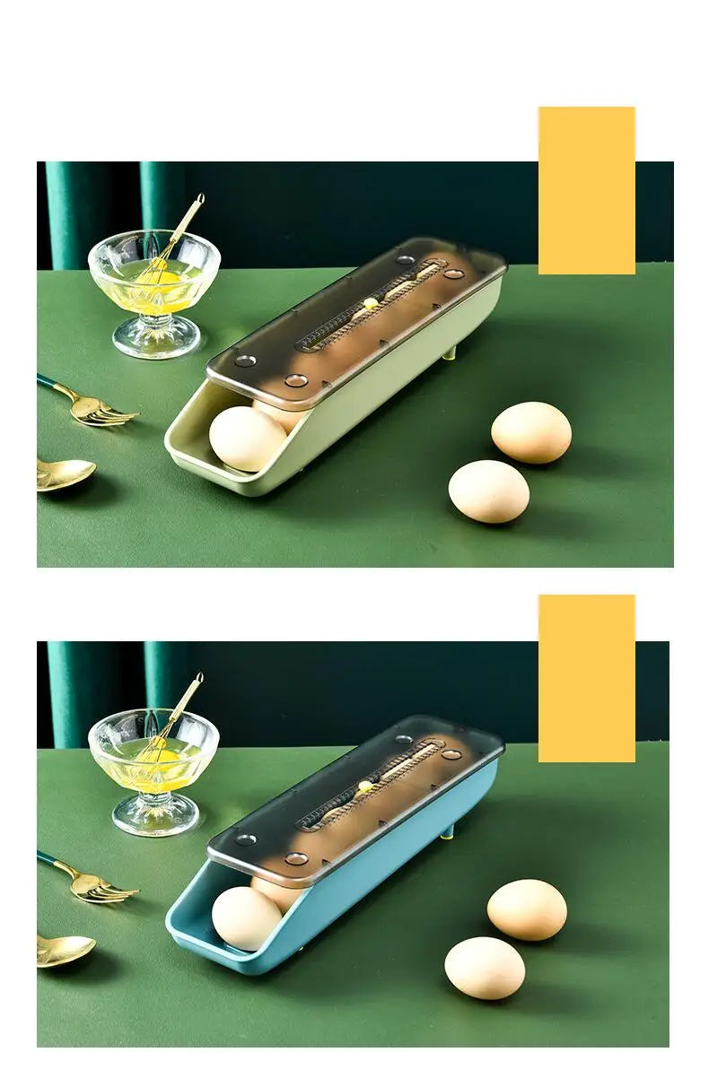 Automatic Rolling Egg Storage Box – Plastic Refrigerator Egg Holder Tray Kitchen Storage Container