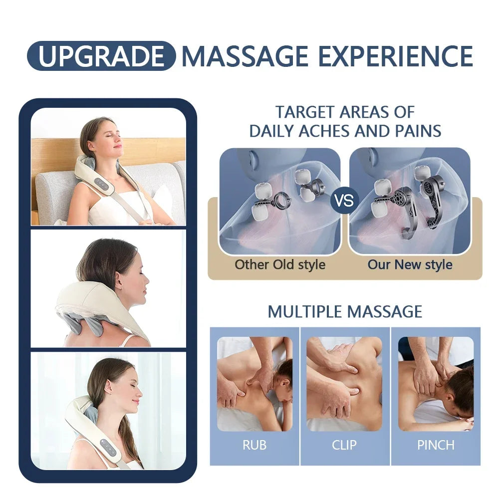 1PC Wireless Neck And Back Massager Neck And Shoulder Kneading Massage Shawl Neck Cervical Relaxing Trapezius Massager