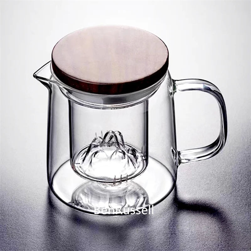 450ml High Borosilicate Glass Teapot With Mountain Wiew Filter Tea Water Separation Brewing Tea Pot Kungfu Tea Maker Teaware