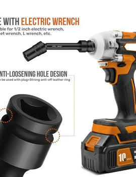 Impact Swivel Hex Socket Head Adapter 1/2-Inch Drive Universal Joint Cr-Mo Steel Spanner Converter 12-19mm
