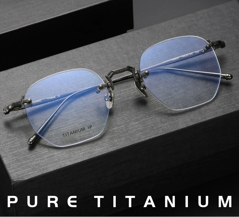 Luxury Lightweight Titanium Rimless Polygonal Eyeglasses Frames