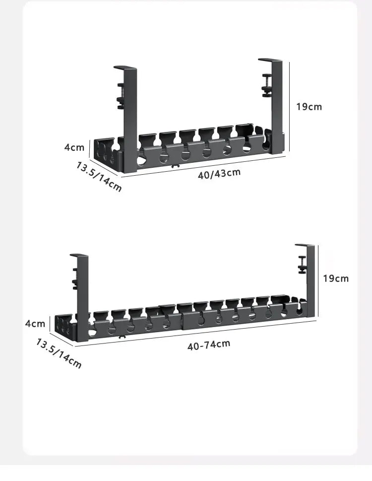 Under Desk Cable Management Tray, Extendable Sturdy Steel Under Desk Cord Hider Raceway,Power Strip Cord Holder Wire Management