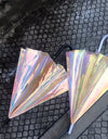 Light Luxury Transparent Rainbow Laser Color Changing Windproof Long Handle Umbrellas Reinforced Sun Rain Gear