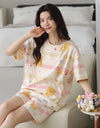 2-Pcs Women’s Cotton Pajama Set – Breathable Short Sleeve Summer Sleepwear with Cute Prints
