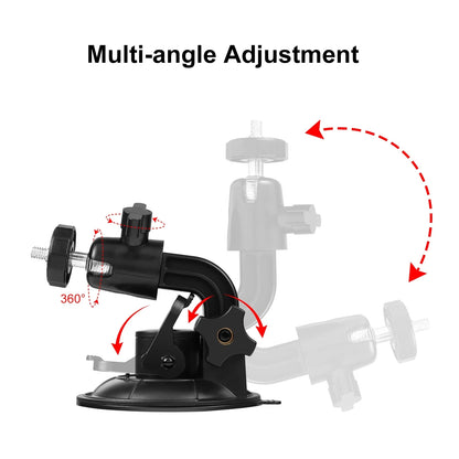 Car Suction Cup Mount with Phone Clamp & Screw & Tripod Adapter for Smartphone & for Gopro DJI Sports Action Cameras